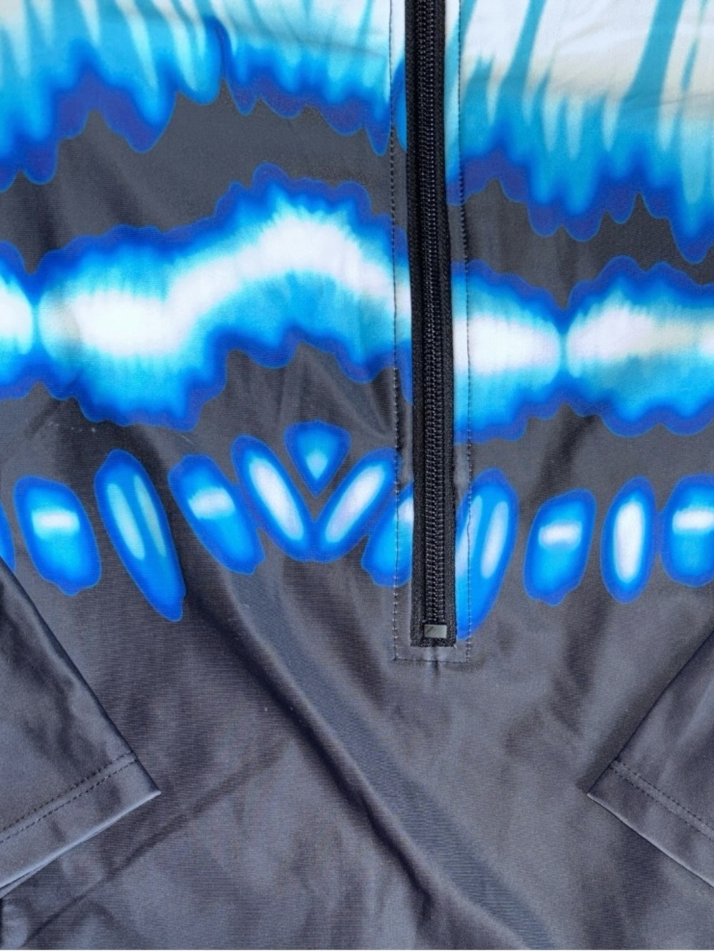 Women's Black Rash Guard with Blue Tie-Dye Accents, PTP:19.5-21”, L:27”, NWOT - Picture 6 of 10